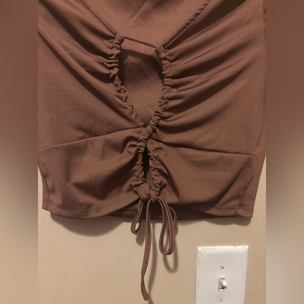 Brown Ruched Crop Top - Picture 2 of 5